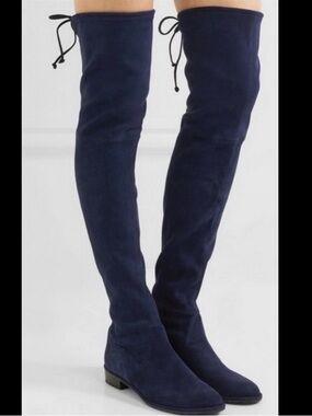 Stuart Weitzman Midnight Blue Suede Over The Knee Boots 10 OTK Thigh High Rare